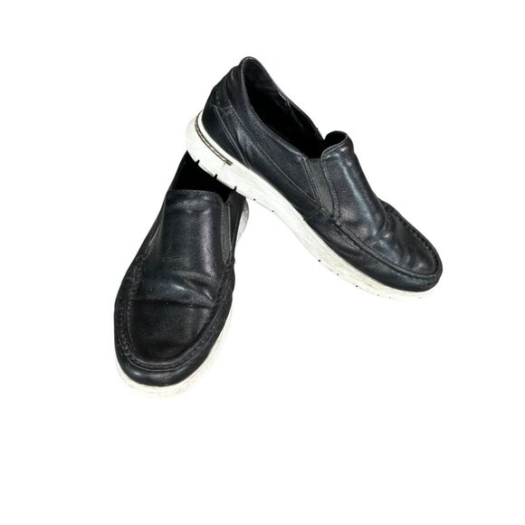 Mishall By Tandy Mens Black Slip-On Loafers Leather Upper & Rubber Sole - Picture 1 of 11